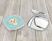 Load image into Gallery viewer, Checkerboard Blue Buff Poodle Compact Mirror – Stylish Purse Mirror with Artistic Covers BB1196SCM