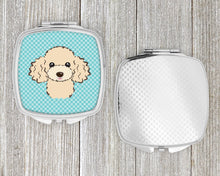 Load image into Gallery viewer, Checkerboard Blue Buff Poodle Compact Mirror – Stylish Purse Mirror with Artistic Covers BB1196SCM