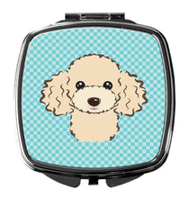 Load image into Gallery viewer, Checkerboard Blue Buff Poodle Compact Mirror – Stylish Purse Mirror with Artistic Covers BB1196SCM