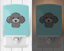 Load image into Gallery viewer, Checkerboard Blue Silver Gray Poodle Ceramic Night Light BB1197CNL
