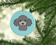 Load image into Gallery viewer, Checkerboard Blue Silver Gray Poodle Ceramic Ornament BB1197CO1