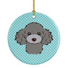 Load image into Gallery viewer, Checkerboard Blue Silver Gray Poodle Ceramic Ornament BB1197CO1