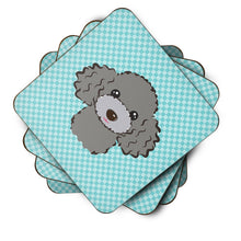 Load image into Gallery viewer, Checkerboard Blue Silver Gray Poodle Coasters - Set of 4 Lightweight Foam, Absorbent Drink Coasters BB1197FC