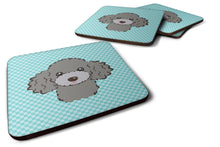 Load image into Gallery viewer, Checkerboard Blue Silver Gray Poodle Coasters - Set of 4 Lightweight Foam, Absorbent Drink Coasters BB1197FC