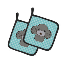 Load image into Gallery viewer, Checkerboard Blue Silver Gray Poodle Pot Holders - Set of 2 - Heat-Resistant Kitchen Essentials BB1197PTHD