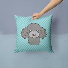 Load image into Gallery viewer, Checkerboard Blue Silver Gray Poodle Canvas Throw Pillow - 14x14 Decorative Pillow – Art for Your Home &amp; Patio BB1197PW1414