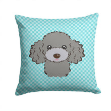 Load image into Gallery viewer, Checkerboard Blue Silver Gray Poodle Canvas Throw Pillow - 14x14 Decorative Pillow – Art for Your Home &amp; Patio BB1197PW1414