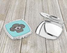 Load image into Gallery viewer, Checkerboard Blue Silver Gray Poodle Compact Mirror – Stylish Purse Mirror with Artistic Covers BB1197SCM