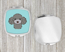 Load image into Gallery viewer, Checkerboard Blue Silver Gray Poodle Compact Mirror – Stylish Purse Mirror with Artistic Covers BB1197SCM