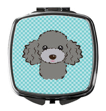 Load image into Gallery viewer, Checkerboard Blue Silver Gray Poodle Compact Mirror – Stylish Purse Mirror with Artistic Covers BB1197SCM