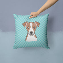 Load image into Gallery viewer, Checkerboard Blue Jack Russell Terrier Canvas Throw Pillow - 14x14 Decorative Pillow – Art for Your Home &amp; Patio BB1198PW1414
