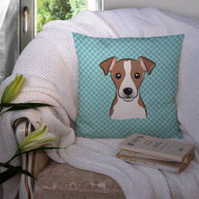 Load image into Gallery viewer, Checkerboard Blue Jack Russell Terrier Canvas Throw Pillow - 14x14 Decorative Pillow – Art for Your Home &amp; Patio BB1198PW1414
