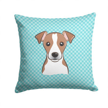 Load image into Gallery viewer, Checkerboard Blue Jack Russell Terrier Canvas Throw Pillow - 14x14 Decorative Pillow – Art for Your Home &amp; Patio BB1198PW1414