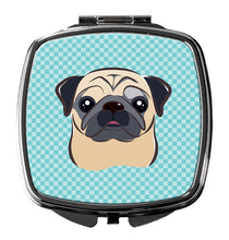 Load image into Gallery viewer, Checkerboard Blue Fawn Pug Compact Mirror – Stylish Purse Mirror with Artistic Covers BB1200SCM