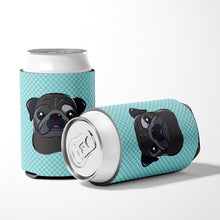 Load image into Gallery viewer, Checkerboard Blue Black Pug Can or Bottle Hugger BB1201CC