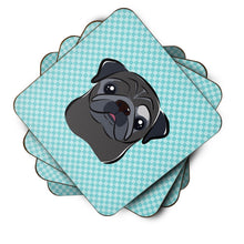Load image into Gallery viewer, Checkerboard Blue Black Pug Coasters - Set of 4 Lightweight Foam, Absorbent Drink Coasters BB1201FC