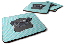 Load image into Gallery viewer, Checkerboard Blue Black Pug Coasters - Set of 4 Lightweight Foam, Absorbent Drink Coasters BB1201FC