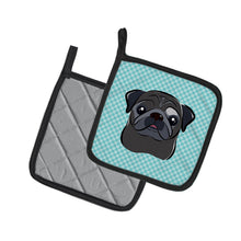 Load image into Gallery viewer, Checkerboard Blue Black Pug Pot Holders - Set of 2 - Heat-Resistant Kitchen Essentials BB1201PTHD