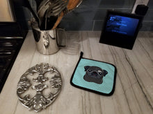 Load image into Gallery viewer, Checkerboard Blue Black Pug Pot Holders - Set of 2 - Heat-Resistant Kitchen Essentials BB1201PTHD