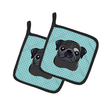 Load image into Gallery viewer, Checkerboard Blue Black Pug Pot Holders - Set of 2 - Heat-Resistant Kitchen Essentials BB1201PTHD