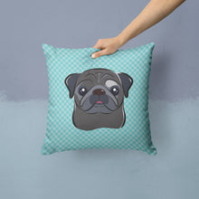 Load image into Gallery viewer, Checkerboard Blue Black Pug Canvas Throw Pillow - 14x14 Decorative Pillow – Art for Your Home &amp; Patio BB1201PW1414