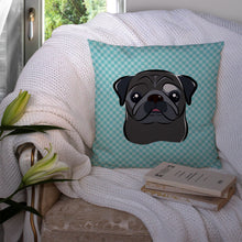 Load image into Gallery viewer, Checkerboard Blue Black Pug Canvas Throw Pillow - 14x14 Decorative Pillow – Art for Your Home &amp; Patio BB1201PW1414
