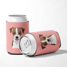 Load image into Gallery viewer, Checkerboard Pink Jack Russell Terrier Can or Bottle Hugger BB1202CC