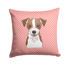 Load image into Gallery viewer, Checkerboard Pink Jack Russell Terrier Canvas Throw Pillow - 14x14 Decorative Pillow – Art for Your Home &amp; Patio BB1202PW1414