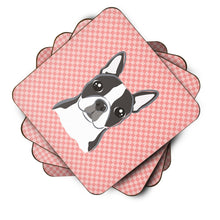 Load image into Gallery viewer, Checkerboard Pink Boston Terrier Coasters - Set of 4 Lightweight Foam, Absorbent Drink Coasters BB1203FC