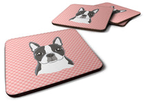 Load image into Gallery viewer, Checkerboard Pink Boston Terrier Coasters - Set of 4 Lightweight Foam, Absorbent Drink Coasters BB1203FC
