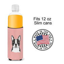 Load image into Gallery viewer, Checkerboard Pink Boston Terrier Slim Can Hugger – Fun &amp; Functional Drink Coolers BB1203MUK