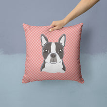Load image into Gallery viewer, Checkerboard Pink Boston Terrier Canvas Throw Pillow - 14x14 Decorative Pillow – Art for Your Home &amp; Patio BB1203PW1414