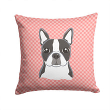 Load image into Gallery viewer, Checkerboard Pink Boston Terrier Canvas Throw Pillow - 14x14 Decorative Pillow – Art for Your Home &amp; Patio BB1203PW1414