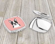 Load image into Gallery viewer, Checkerboard Pink Boston Terrier Compact Mirror – Stylish Purse Mirror with Artistic Covers BB1203SCM