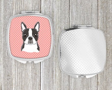 Load image into Gallery viewer, Checkerboard Pink Boston Terrier Compact Mirror – Stylish Purse Mirror with Artistic Covers BB1203SCM
