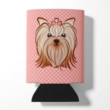 Load image into Gallery viewer, Checkerboard Pink Yorkie Yorkshire Terrier Can or Bottle Hugger BB1204CC