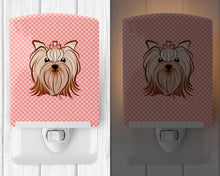 Load image into Gallery viewer, Checkerboard Pink Yorkie Yorkishire Terrier Ceramic Night Light BB1204CNL