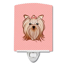 Load image into Gallery viewer, Checkerboard Pink Yorkie Yorkishire Terrier Ceramic Night Light BB1204CNL