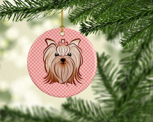 Load image into Gallery viewer, Checkerboard Pink Yorkie Yorkishire Terrier Ceramic Ornament BB1204CO1
