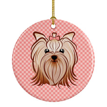 Load image into Gallery viewer, Checkerboard Pink Yorkie Yorkishire Terrier Ceramic Ornament BB1204CO1