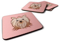 Load image into Gallery viewer, Checkerboard Pink Yorkie Yorkshire Terrier Coasters - Set of 4 Lightweight Foam, Absorbent Drink Coasters BB1204FC