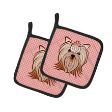 Load image into Gallery viewer, Checkerboard Pink Yorkie Yorkishire Terrier Pot Holders - Set of 2 - Heat-Resistant Kitchen Essentials BB1204PTHD