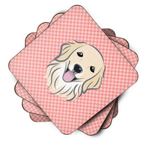 Load image into Gallery viewer, Checkerboard Pink Golden Retriever Coasters - Set of 4 Lightweight Foam, Absorbent Drink Coasters BB1205FC