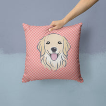 Load image into Gallery viewer, Checkerboard Pink Golden Retriever Canvas Throw Pillow - 14x14 Decorative Pillow – Art for Your Home &amp; Patio BB1205PW1414