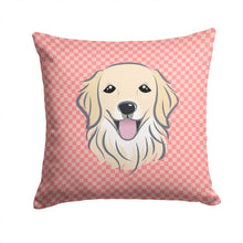 Load image into Gallery viewer, Checkerboard Pink Golden Retriever Canvas Throw Pillow - 14x14 Decorative Pillow – Art for Your Home &amp; Patio BB1205PW1414