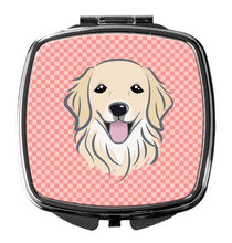 Load image into Gallery viewer, Checkerboard Pink Golden Retriever Compact Mirror – Stylish Purse Mirror with Artistic Covers BB1205SCM