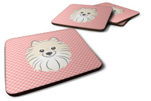 Load image into Gallery viewer, Checkerboard Pink Pomeranian Coasters - Set of 4 Lightweight Foam, Absorbent Drink Coasters BB1207FC