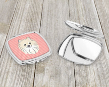 Load image into Gallery viewer, Checkerboard Pink Pomeranian Compact Mirror – Stylish Purse Mirror with Artistic Covers BB1207SCM