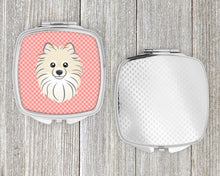 Load image into Gallery viewer, Checkerboard Pink Pomeranian Compact Mirror – Stylish Purse Mirror with Artistic Covers BB1207SCM