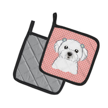Load image into Gallery viewer, Checkerboard Pink Maltese Pot Holders - Set of 2 - Heat-Resistant Kitchen Essentials BB1208PTHD